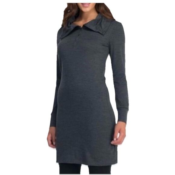 Icebreaker Ariana Merino Wool Dress Womens M Medium Cowl Neck Collared Gray Gorp - Picture 1 of 9